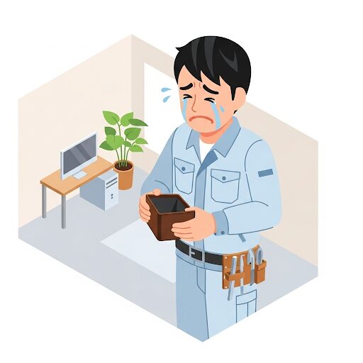お金がなくて涙を流すリフォーム職人