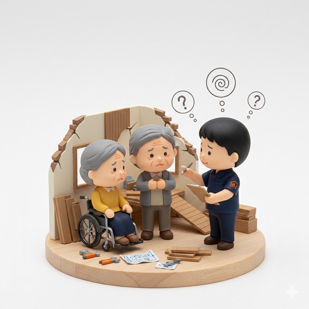 はじめての住宅改修、悩むリフォームスタッフ