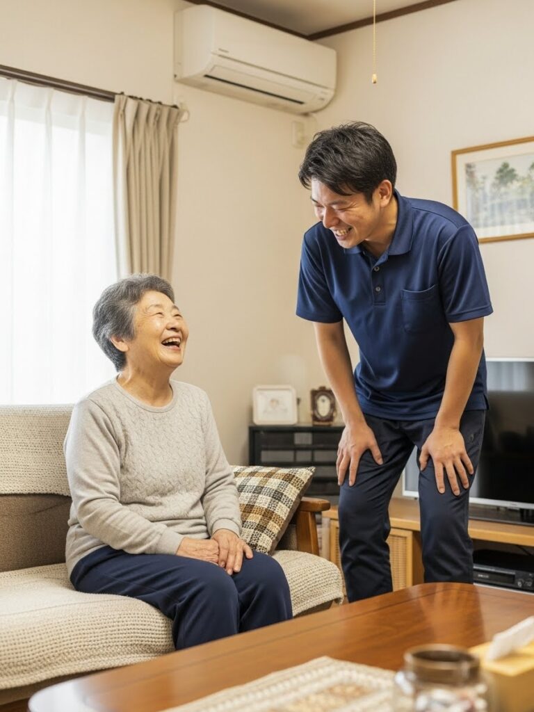 介護リフォームスタッフと高齢者の笑顔
