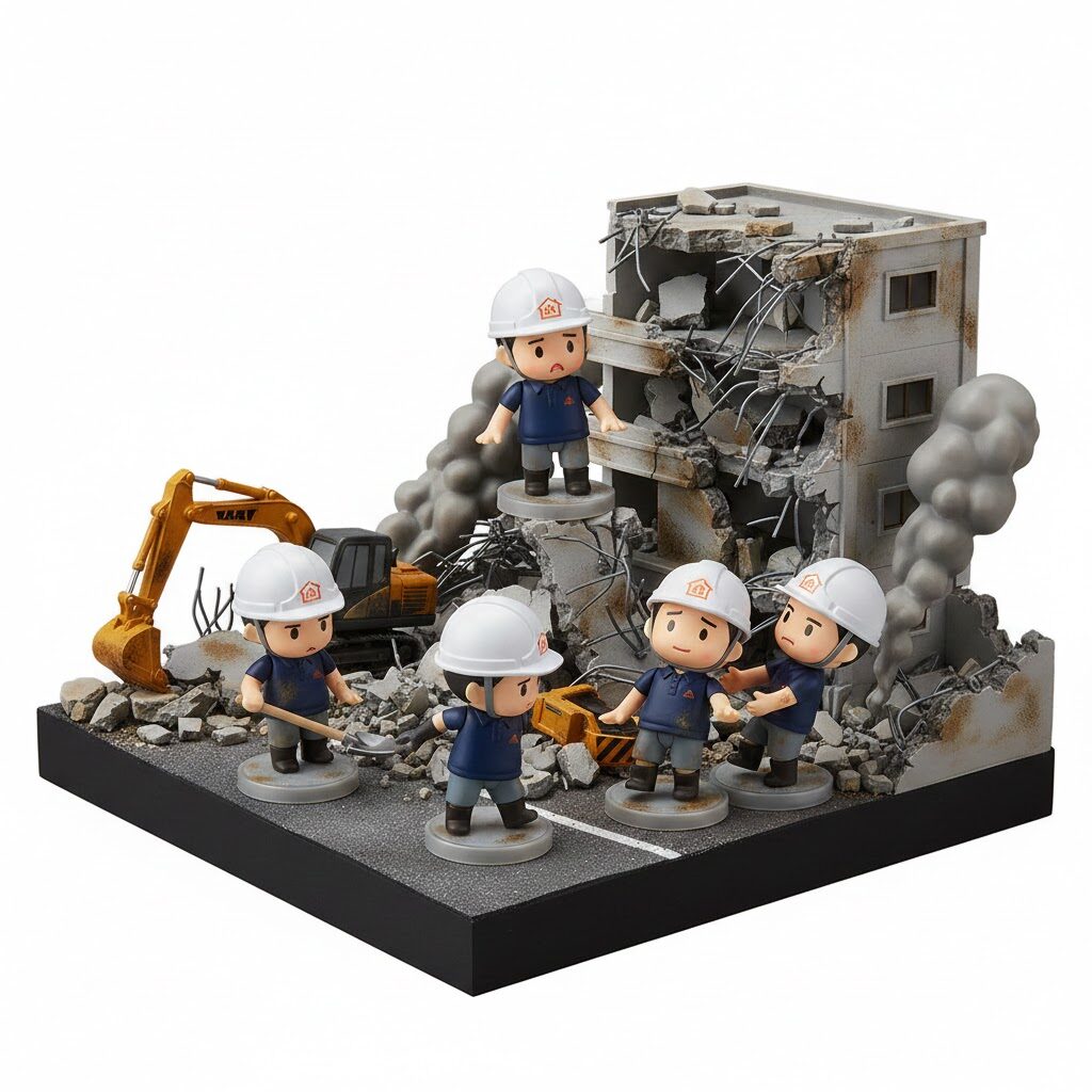 大規模災害のダメージを受ける建設業